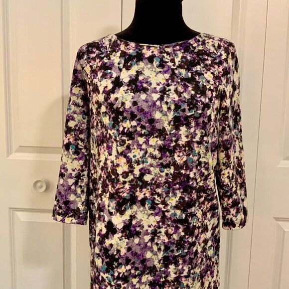 H&M Black Purple Splatter Floral Print Shift Dress Medium - Picture 3 of 12